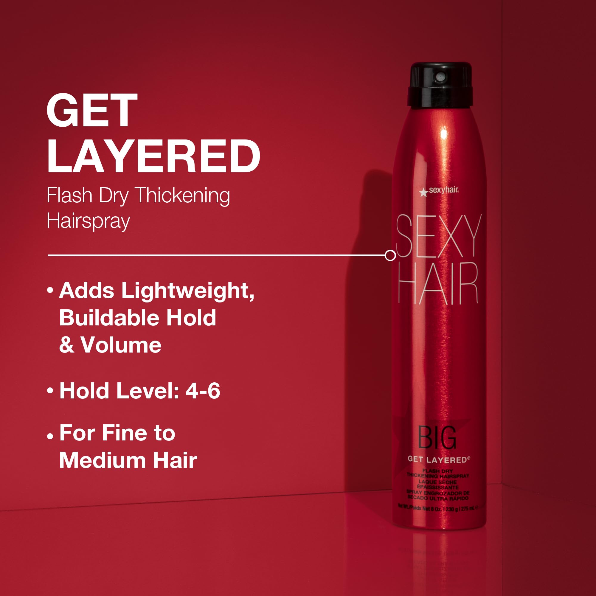 SexyHair Flash Dry tech for fast-drying finish.