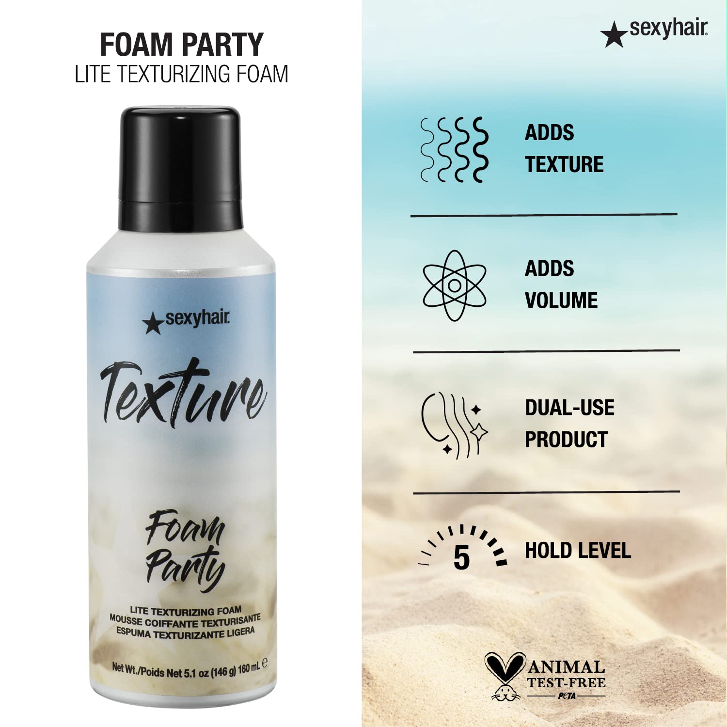 SexyHair Texture Foam Party Lite applied to damp hair for soft texture.