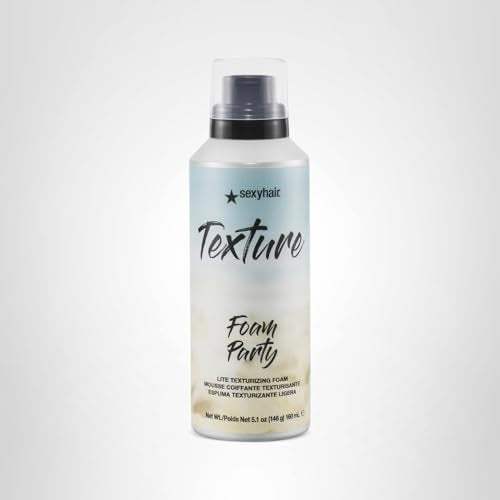 SexyHair Texture Foam Party Lite packaging scene suggests versatile styling options.