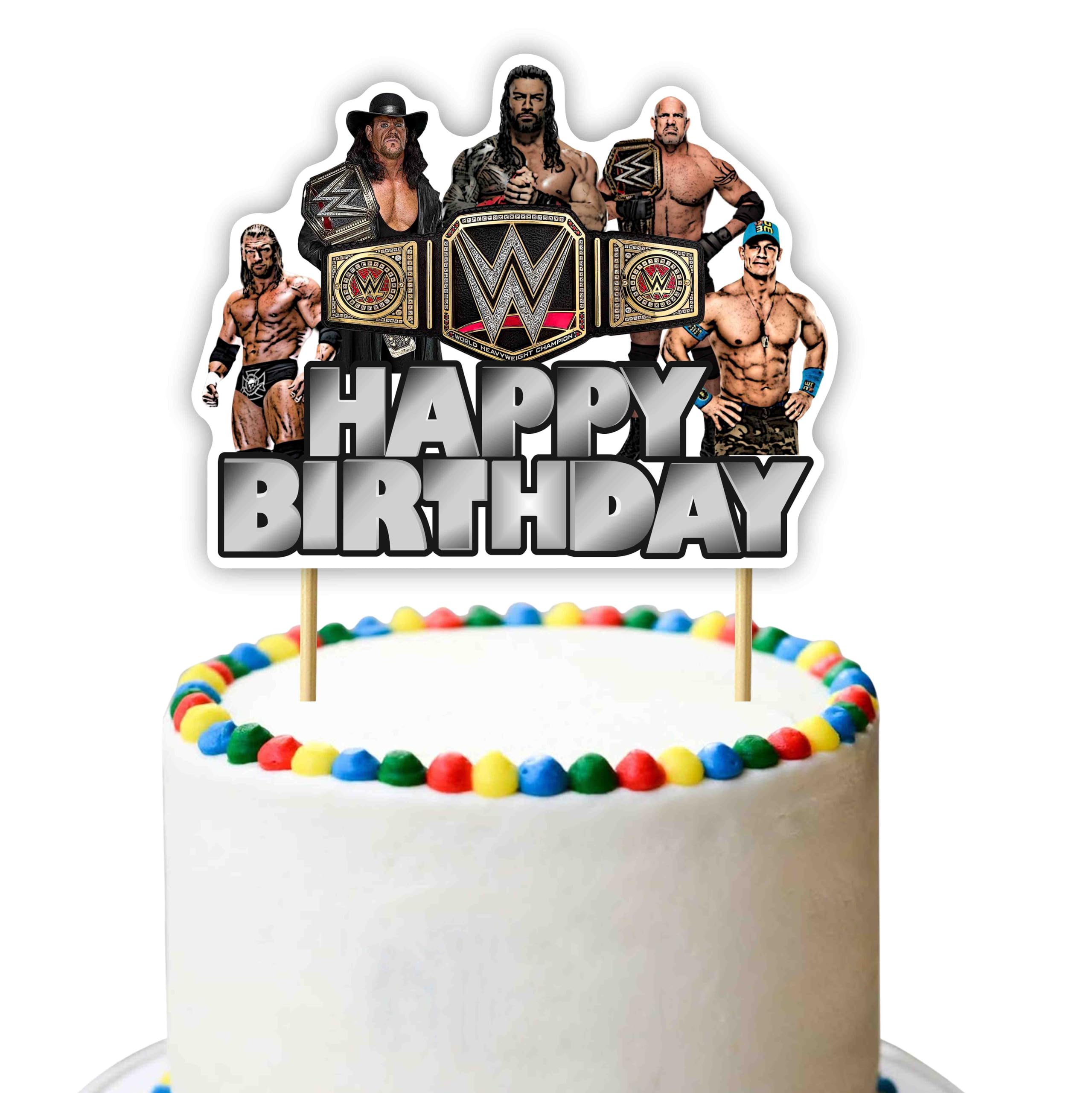 Seyal WWWE Happy Birthday cake topper on a bold wrestling-themed birthday.