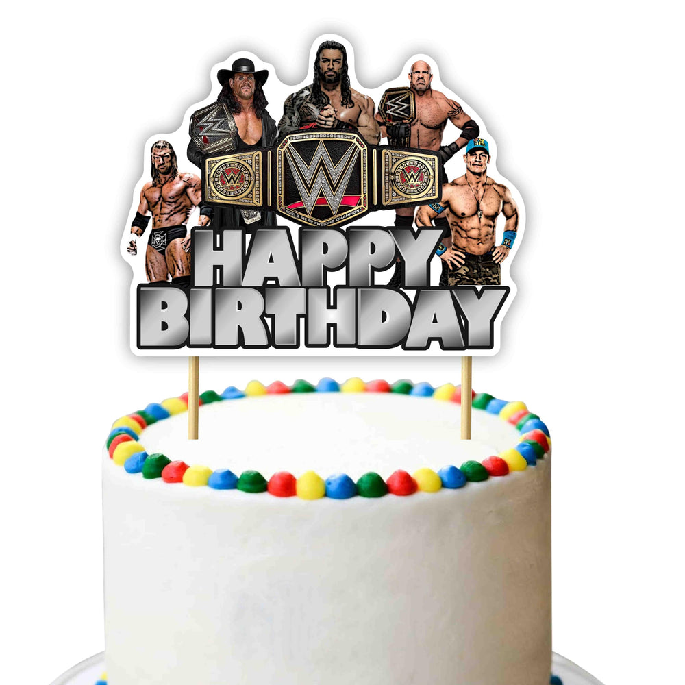Seyal WWWE Happy Birthday cake topper on a bold wrestling-themed birthday.