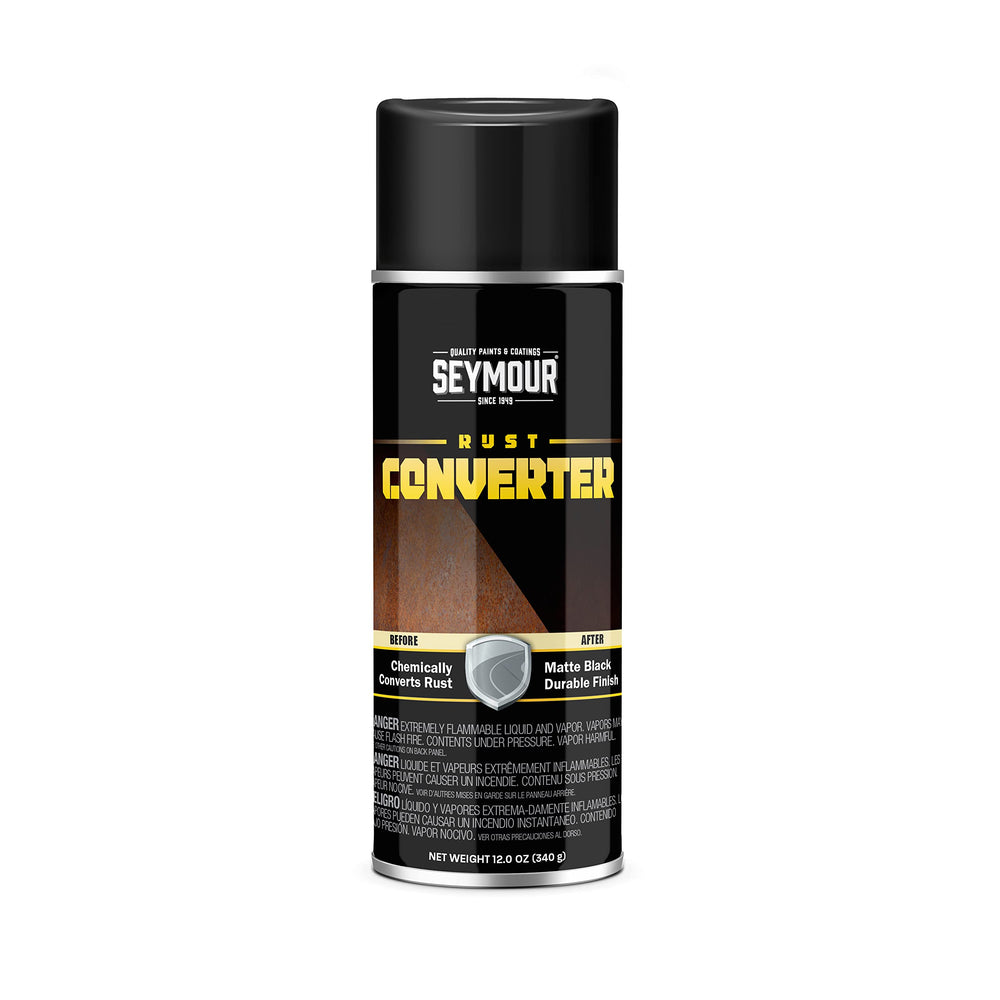 Seymour 16-45 rust converter bottle front view, provides a protective primer for rusted metal surfaces.