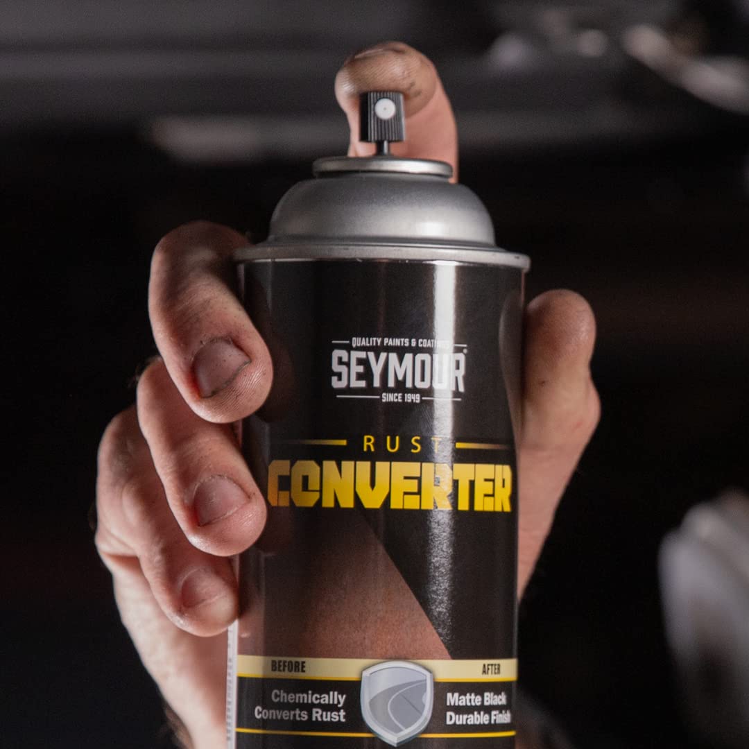 Seymour 16-45 rust converter treated sheet metal shows moisture resistance.