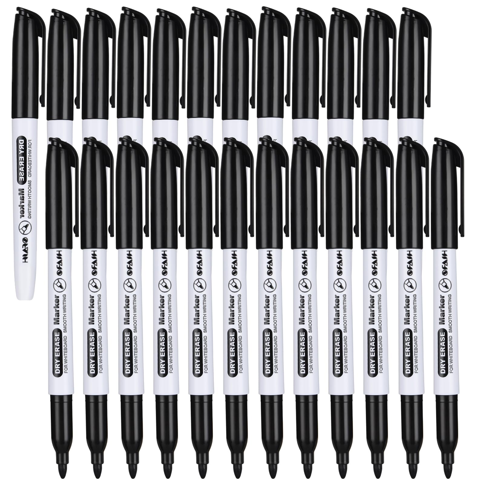 SFAIH fine tip dry erase markers bulk pack for classrooms with crisp black ink.