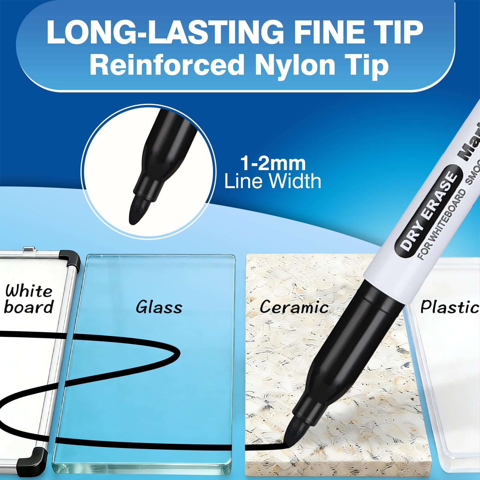 SFAIH dry erase markers fiber tip delivering smooth, controlled writing on glass or whiteboards.