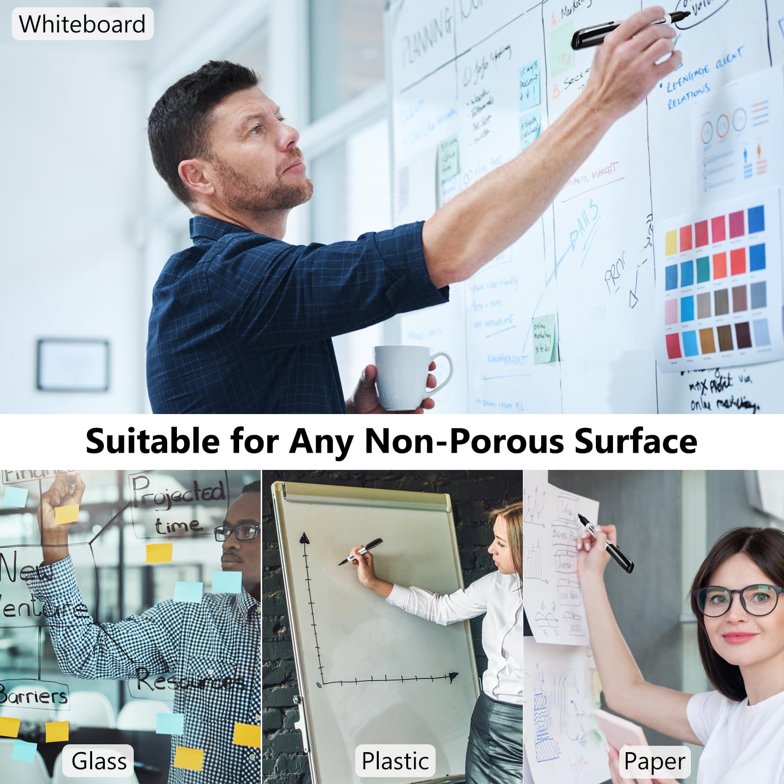 SFAIH versatile markers for whiteboards, mirrors, and glass surfaces.