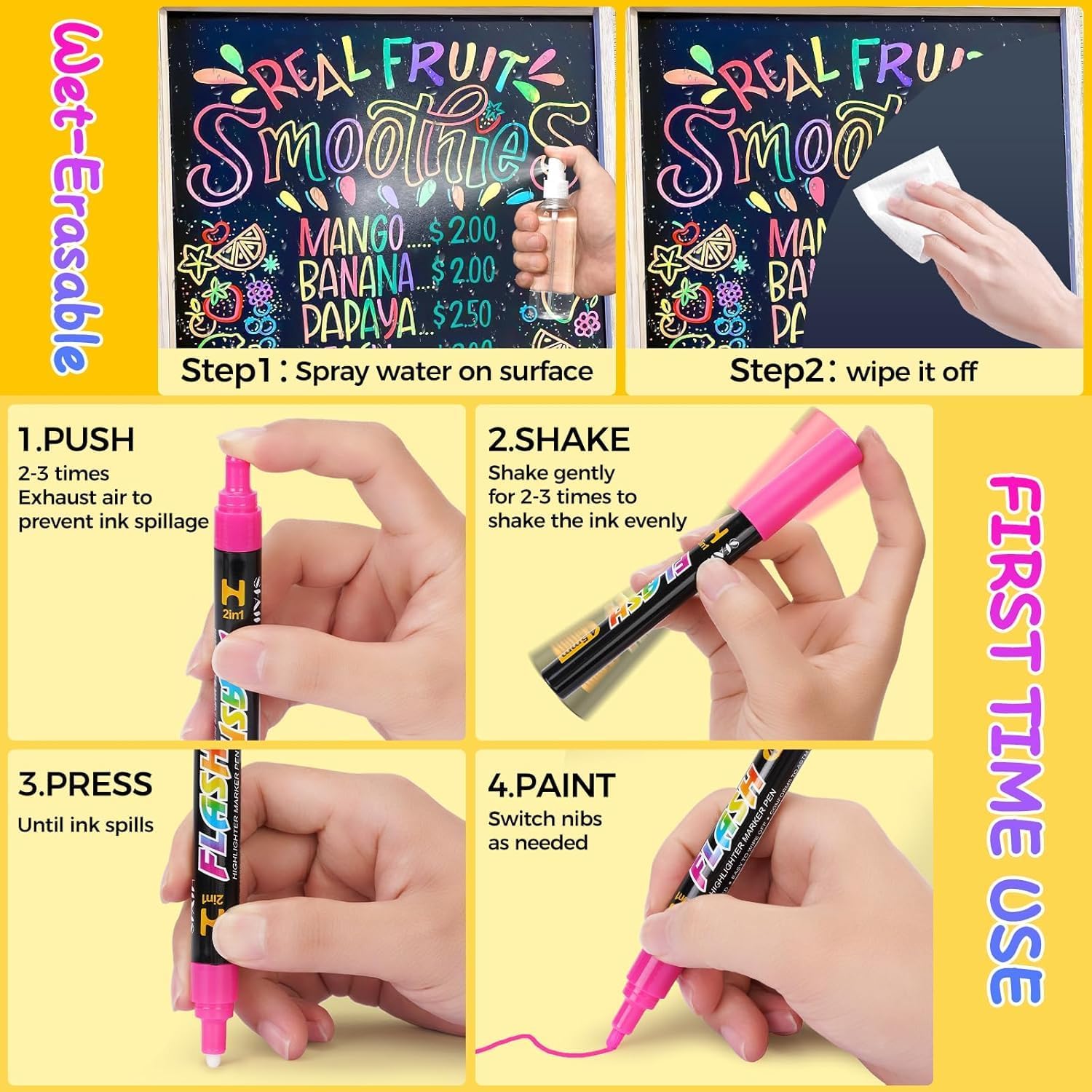 SFAIH markers write clearly on glass and non-porous surfaces.