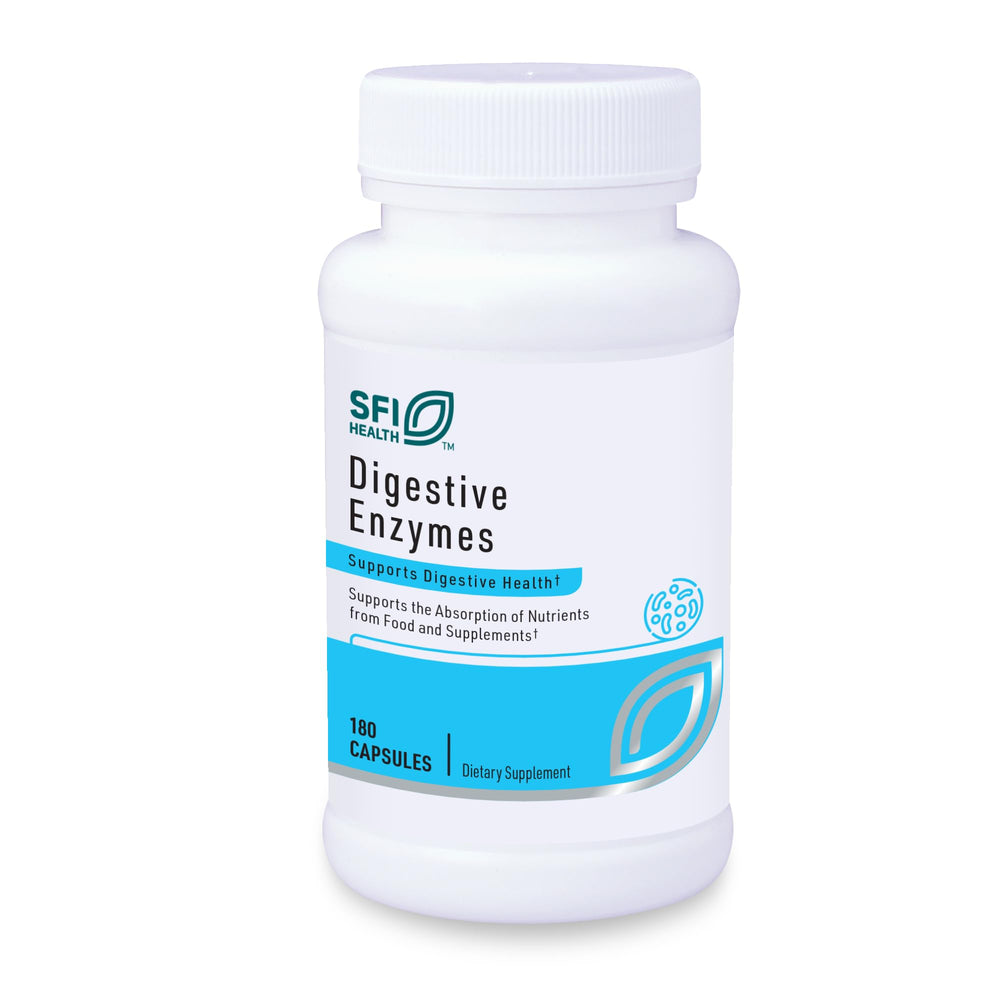 SFI Health Klaire Labs Digestive Enzymes bottle front showing enzyme blend for digestion support