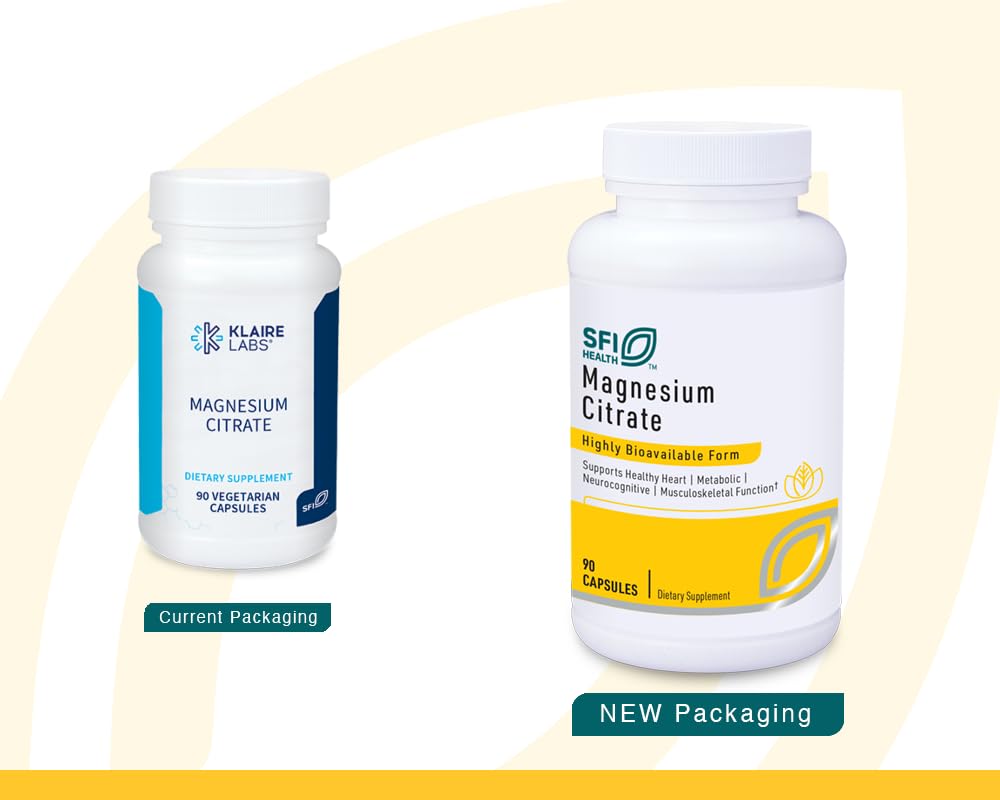 Klaire Labs magnesium citrate capsules for daily muscle and nerve support.