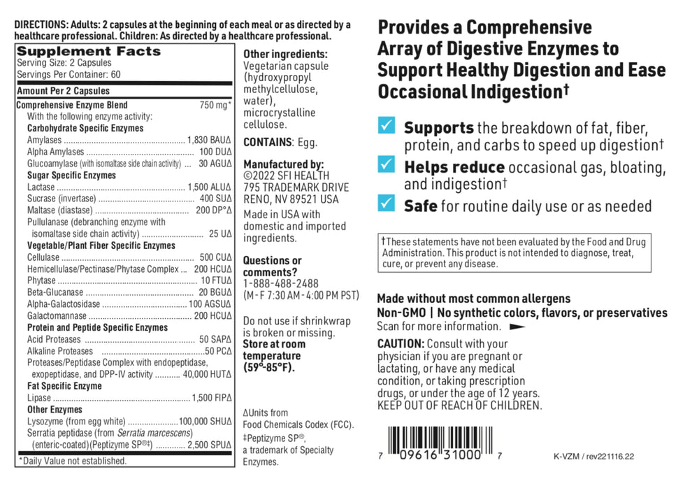 SFI Health Vital-Zymes digestion action illustrates broad pH activity.
