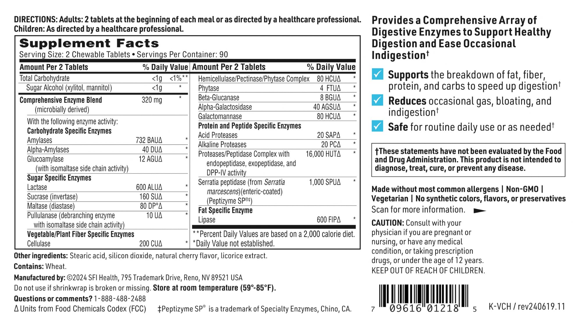Vital-Zymes nutrition label visible, showcasing full enzyme blend for meals.