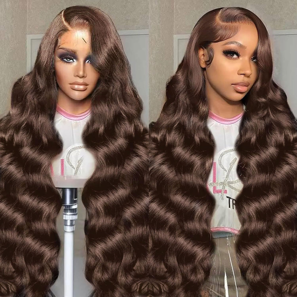 SFTNMEH 30 inch chocolate brown lace front wig with natural hairline and fullness.