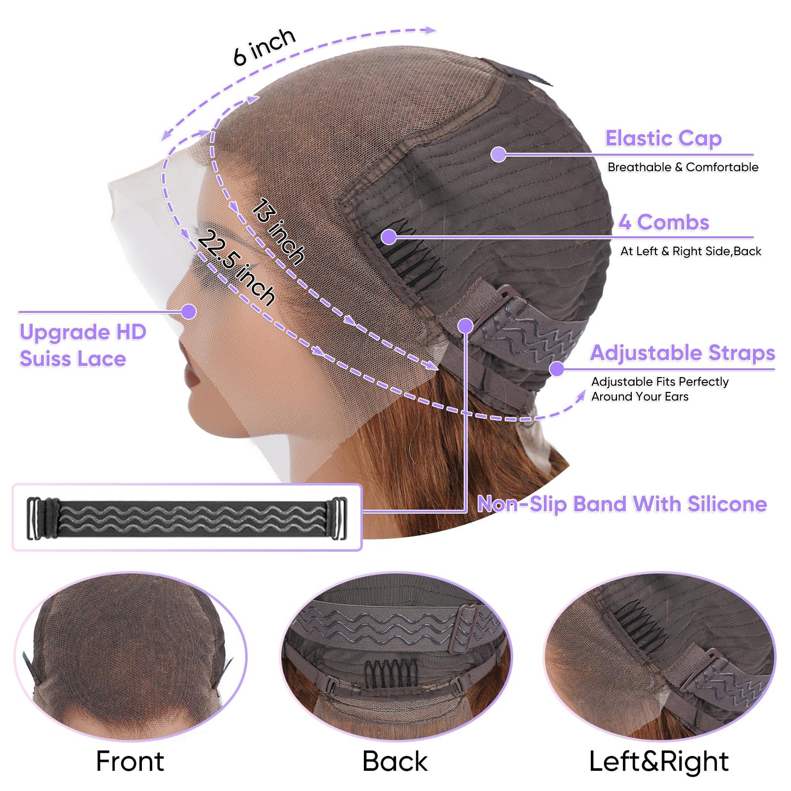 SFTNMEH cap with adjustable straps and four combs for secure fit.