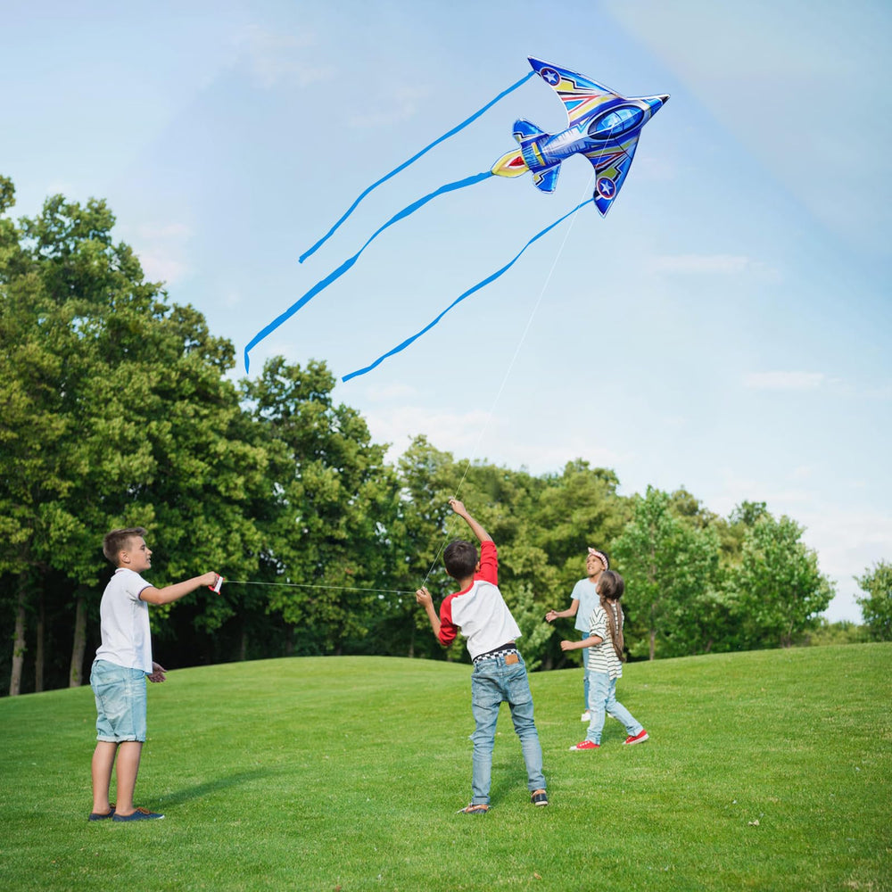 SGftre airplane kite blue packaged in compact box for travel and storage