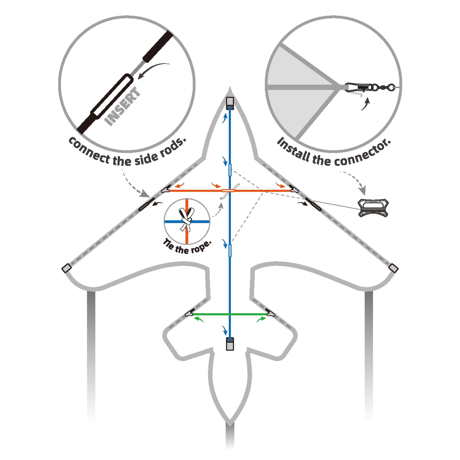 SGftre airplane kite blue with handle and line ready for quick setup
