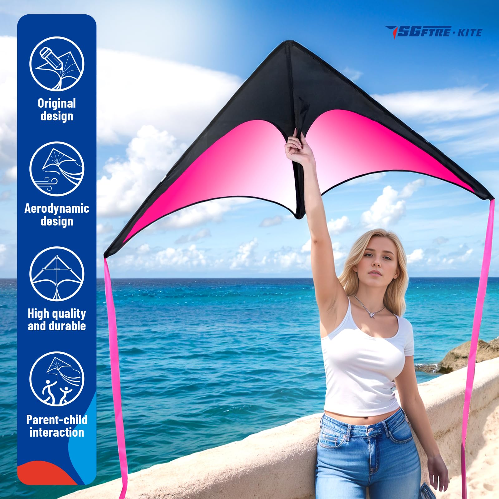 SGftre Delta Kite in flight showing beginner-friendly stability.