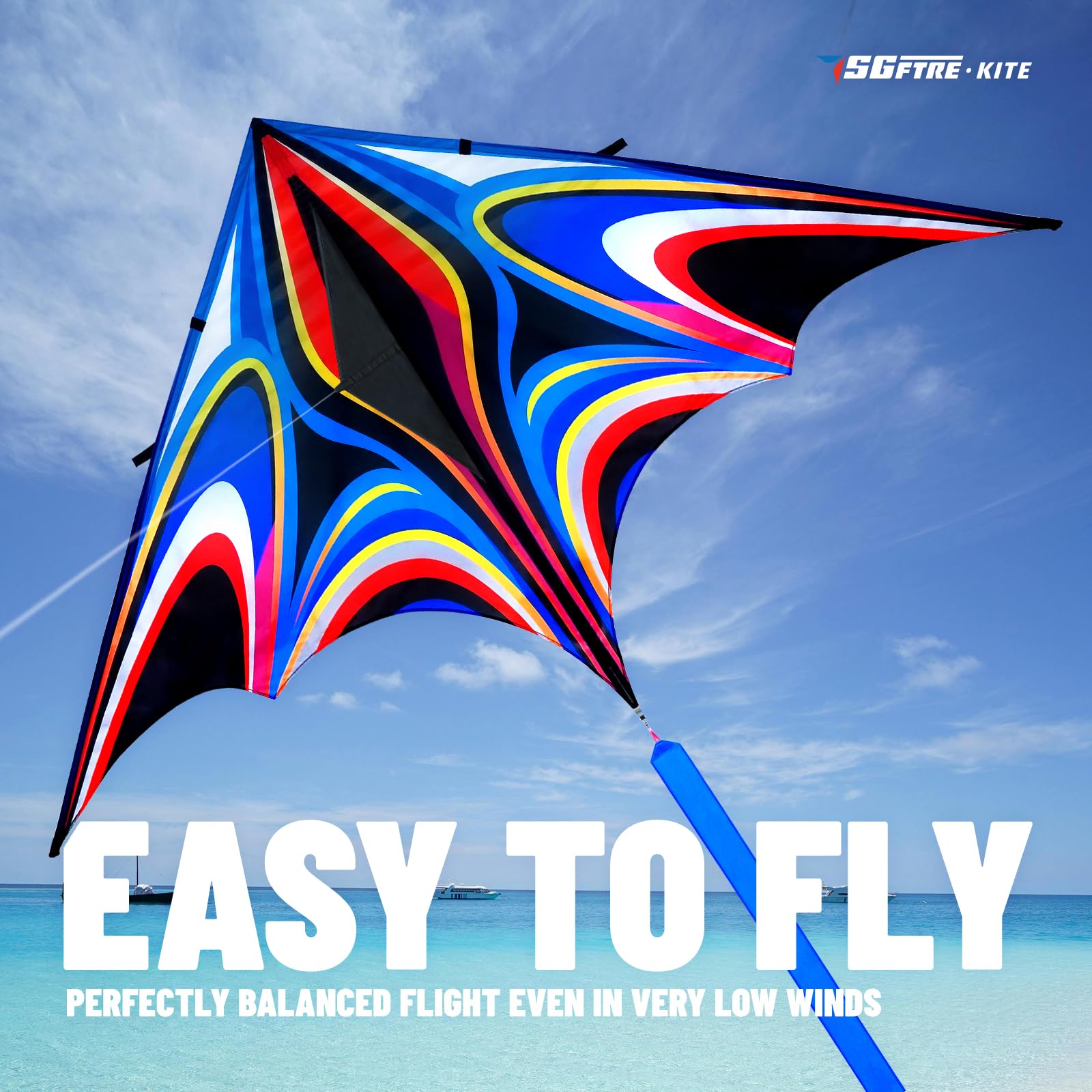 SGftre Delta Kite with fiberglass rods, durable design trusted for outdoor sessions.