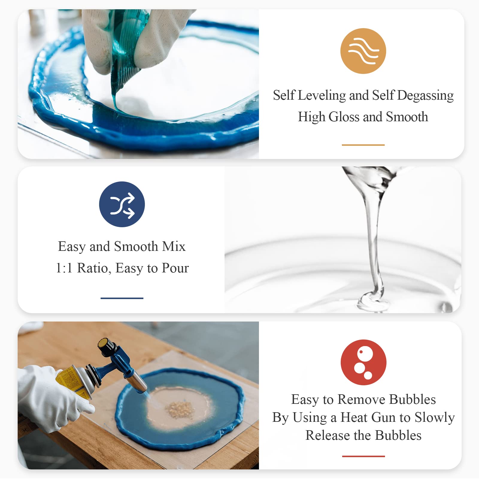 Shabebe Epoxy Resin high-gloss finish preserves color and resists yellowing.