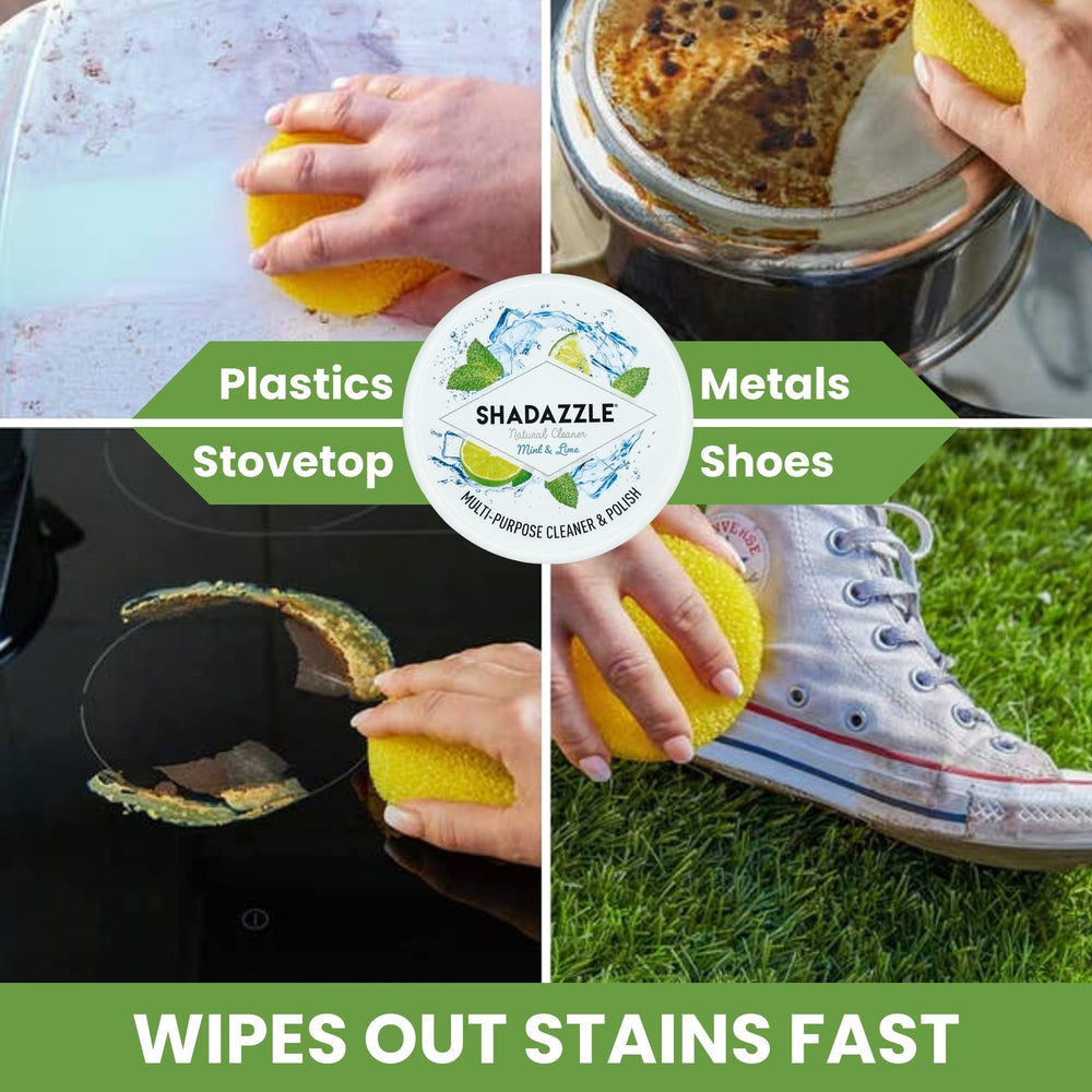 Shadazzle foam on sponge demonstrates easy foam application for cleaning