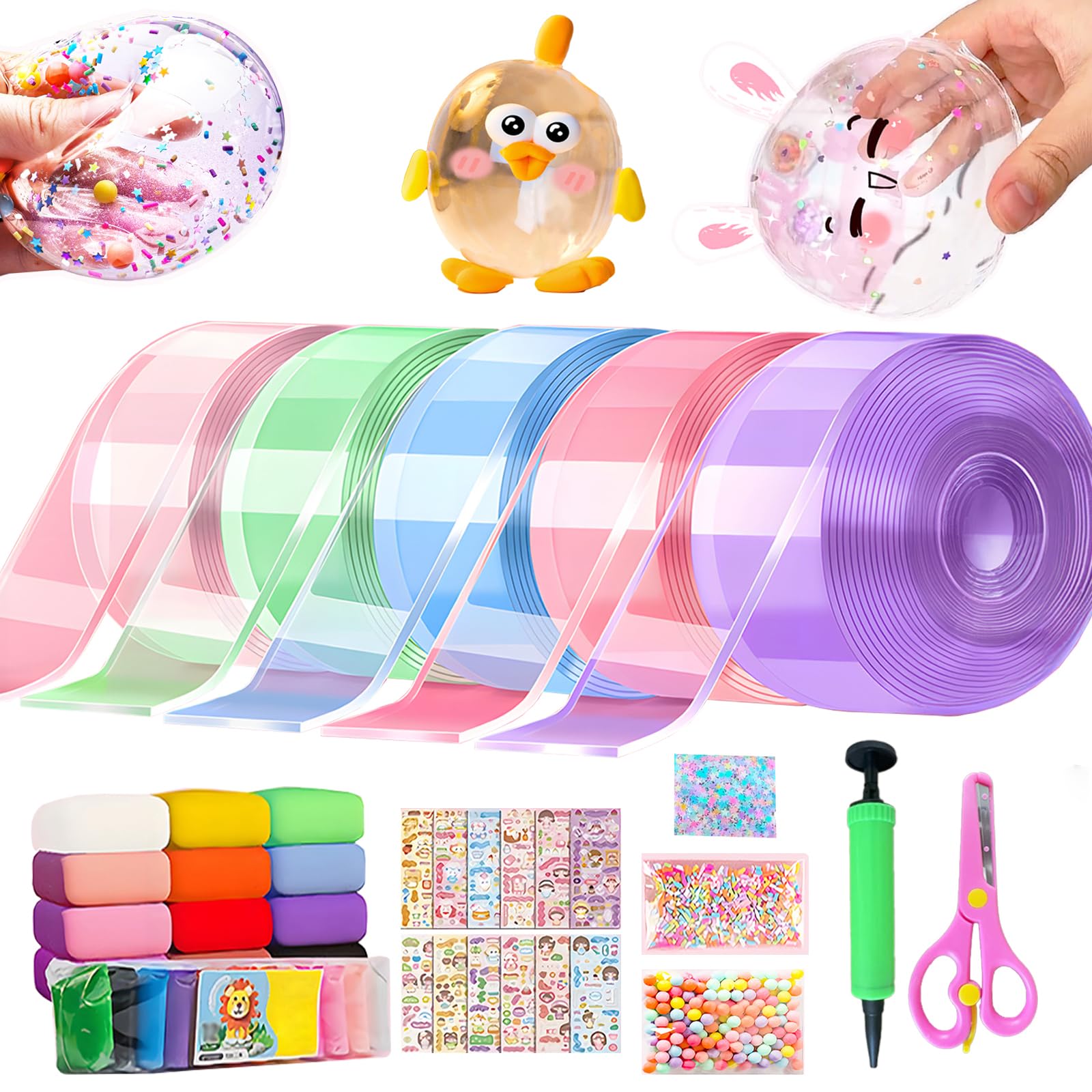 Shaguanchang Nano Tape Bubble Kit glitter assortment inspires creative play and party crafts.