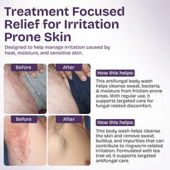 Shailee antifungal body wash label close-up with ingredients.