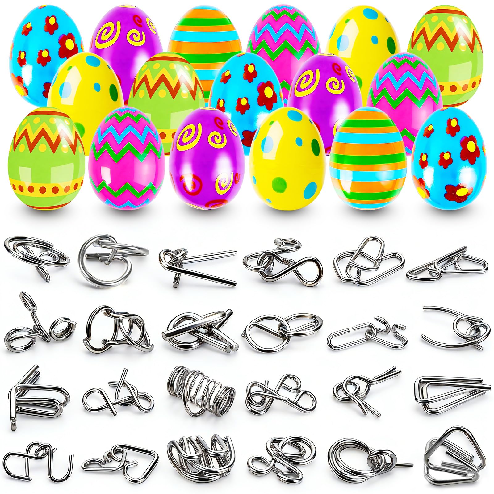 ShallOnly 24-pcs prefilled Easter eggs showing convenient, ready-to-hide puzzles for kids' baskets.