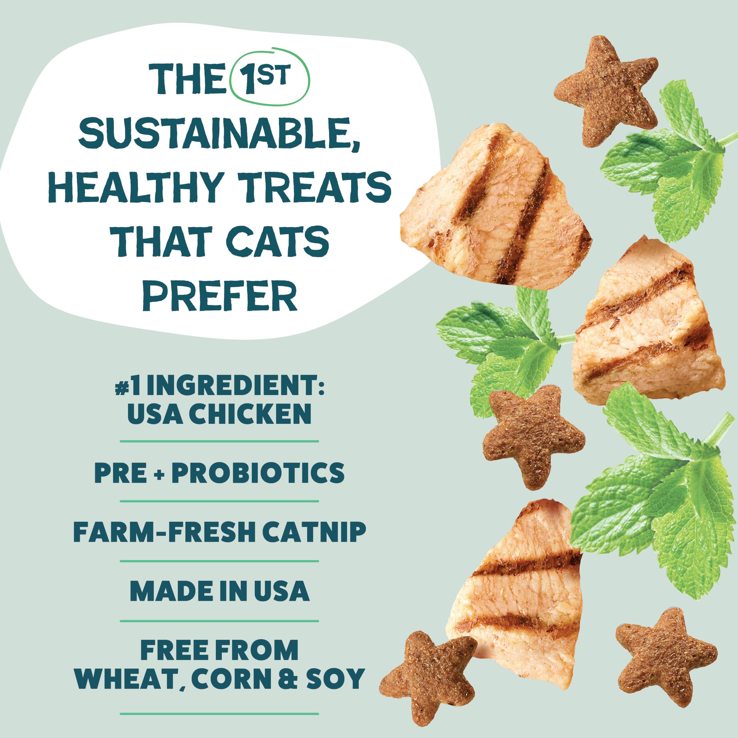 Shameless Pets Crunchy Cat Treats close-up shows real meat as the first ingredient.