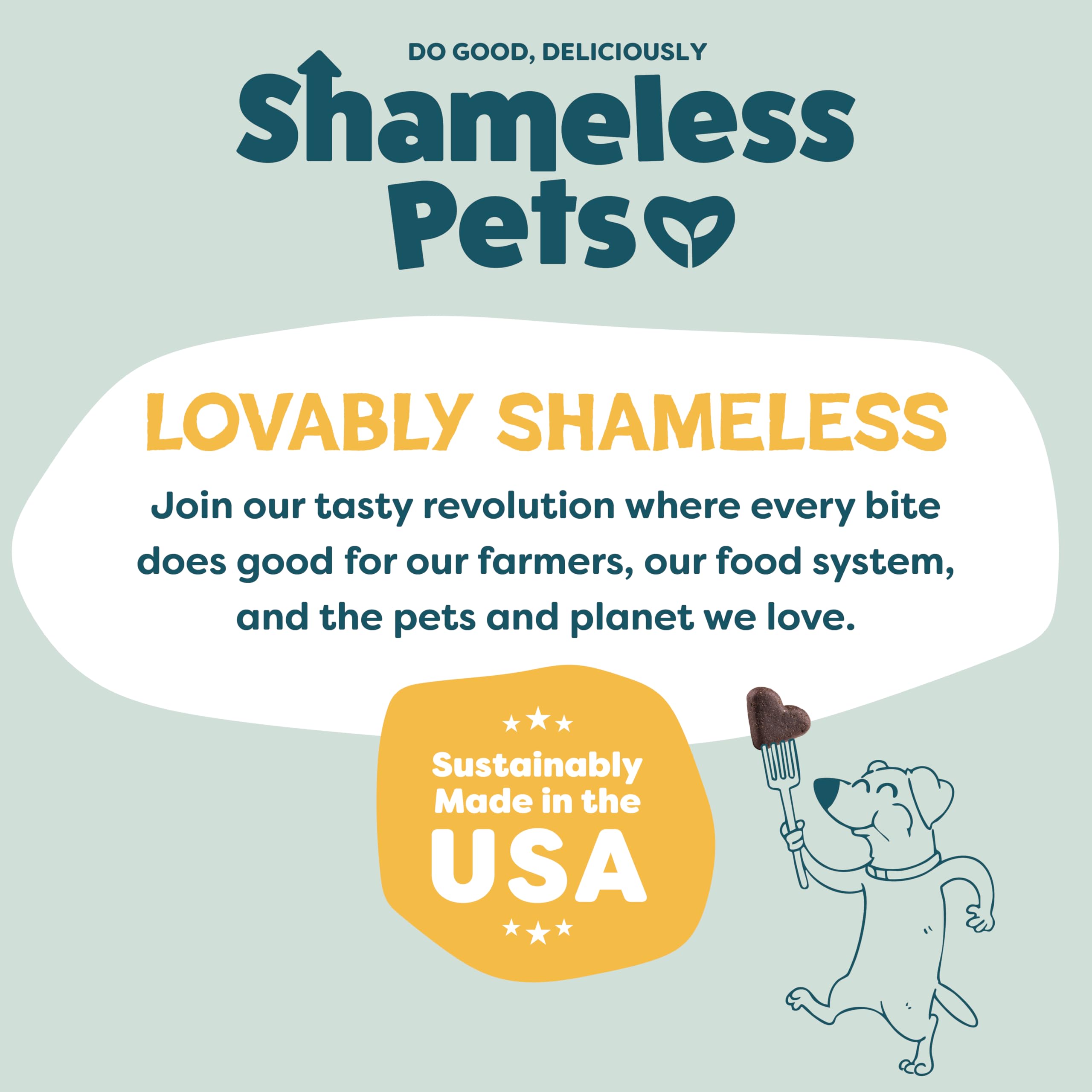 Shameless Pets senior-friendly treat shown with an older dog.