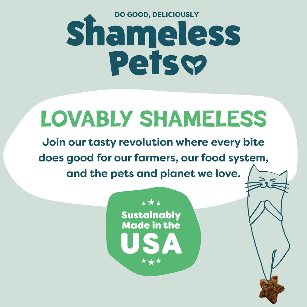 Shameless Pets three-flavor variety featuring Catnip N Chill, Yam Good Salmon, More Lobster.