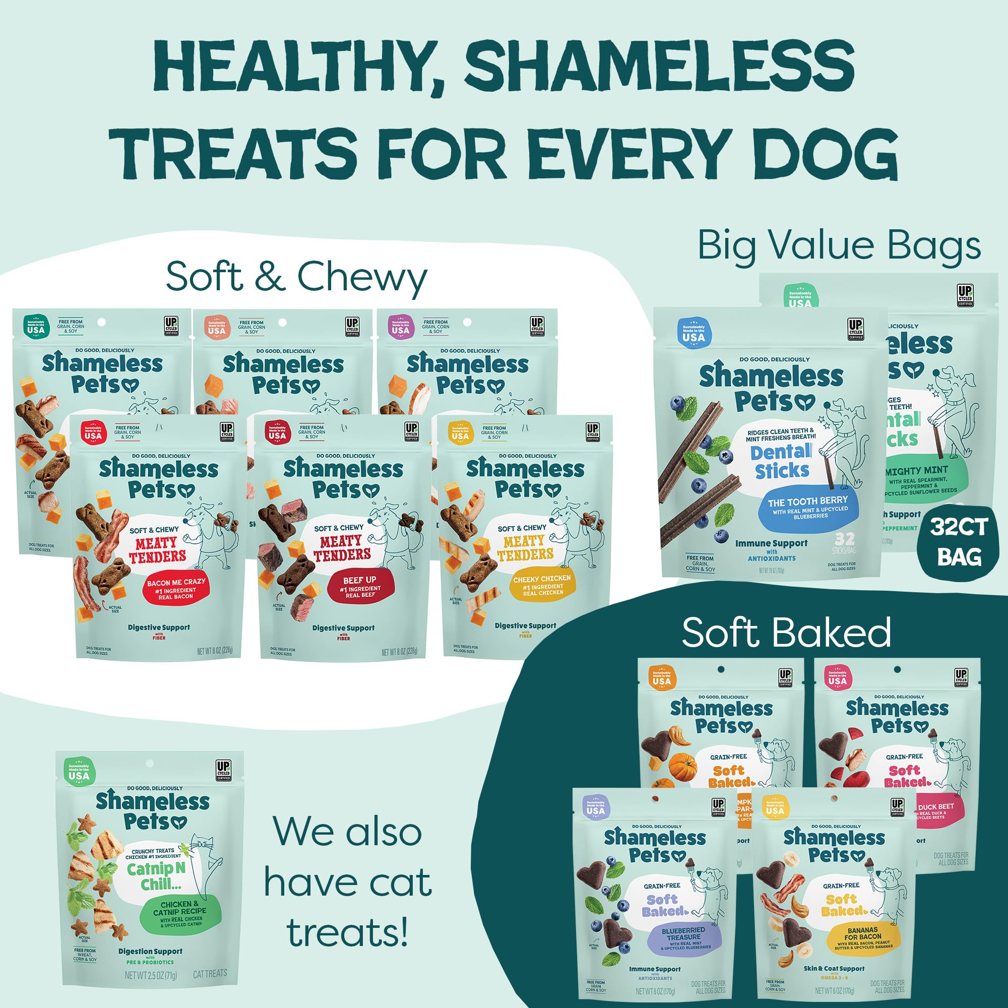 Shameless Pets Triple Mint Dental Chews 32-sticks bag.