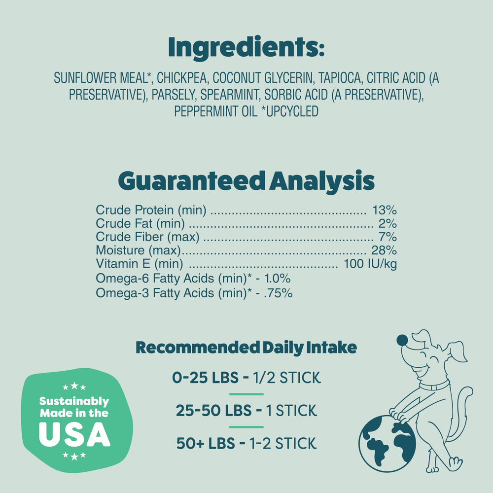 Shameless Pets Triple Mint Dental Chews fresh breath support with mint.