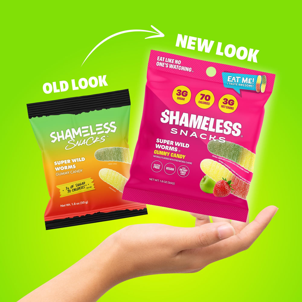 Shameless Wild Worms gummies on a plate, crave-friendly guilt-free option.