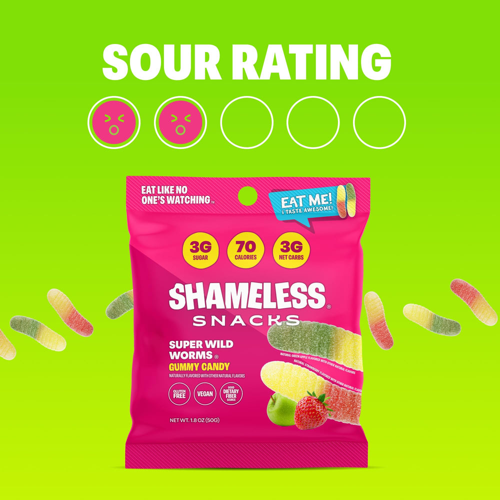 Shameless Wild Worms on-the-go pack for quick snacking.