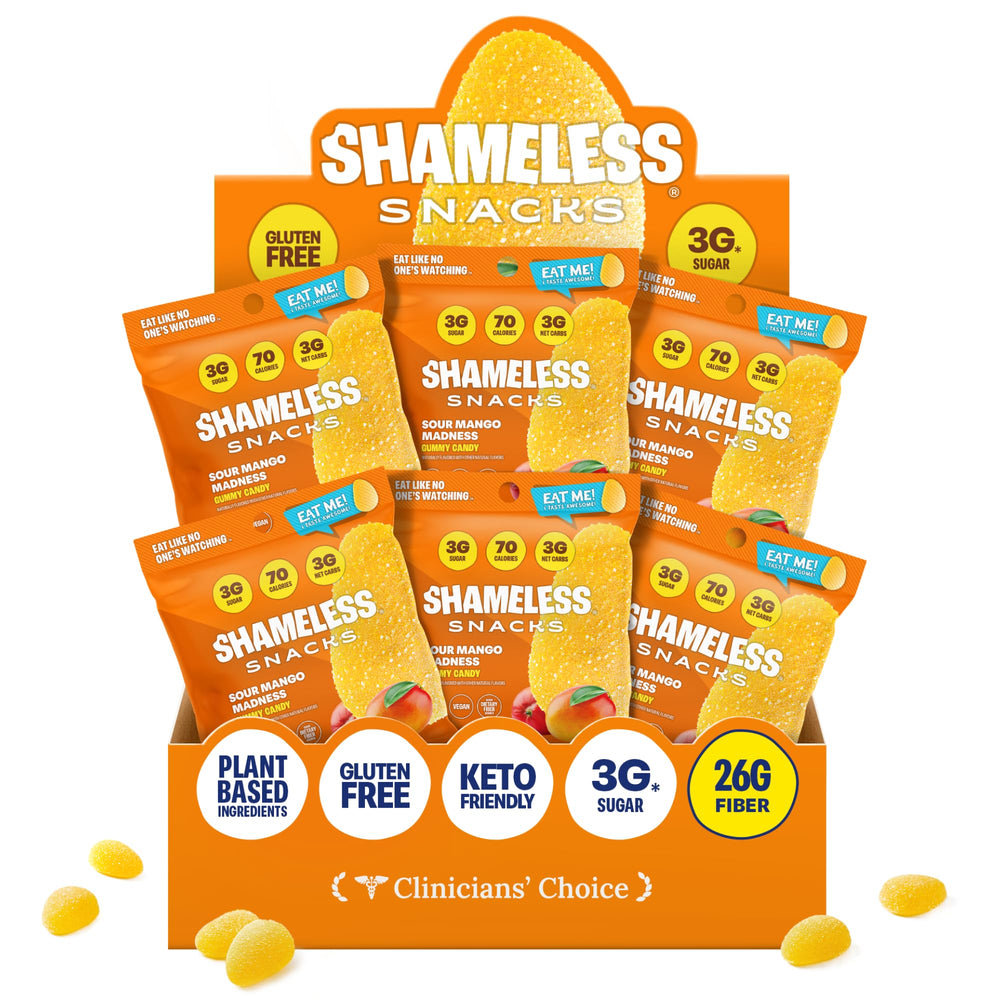 Shameless Sour Mango Madness pack, keto-friendly on-the-go snack.