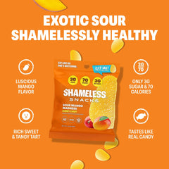 Shameless Sour Mango Madness candies texture close-up.