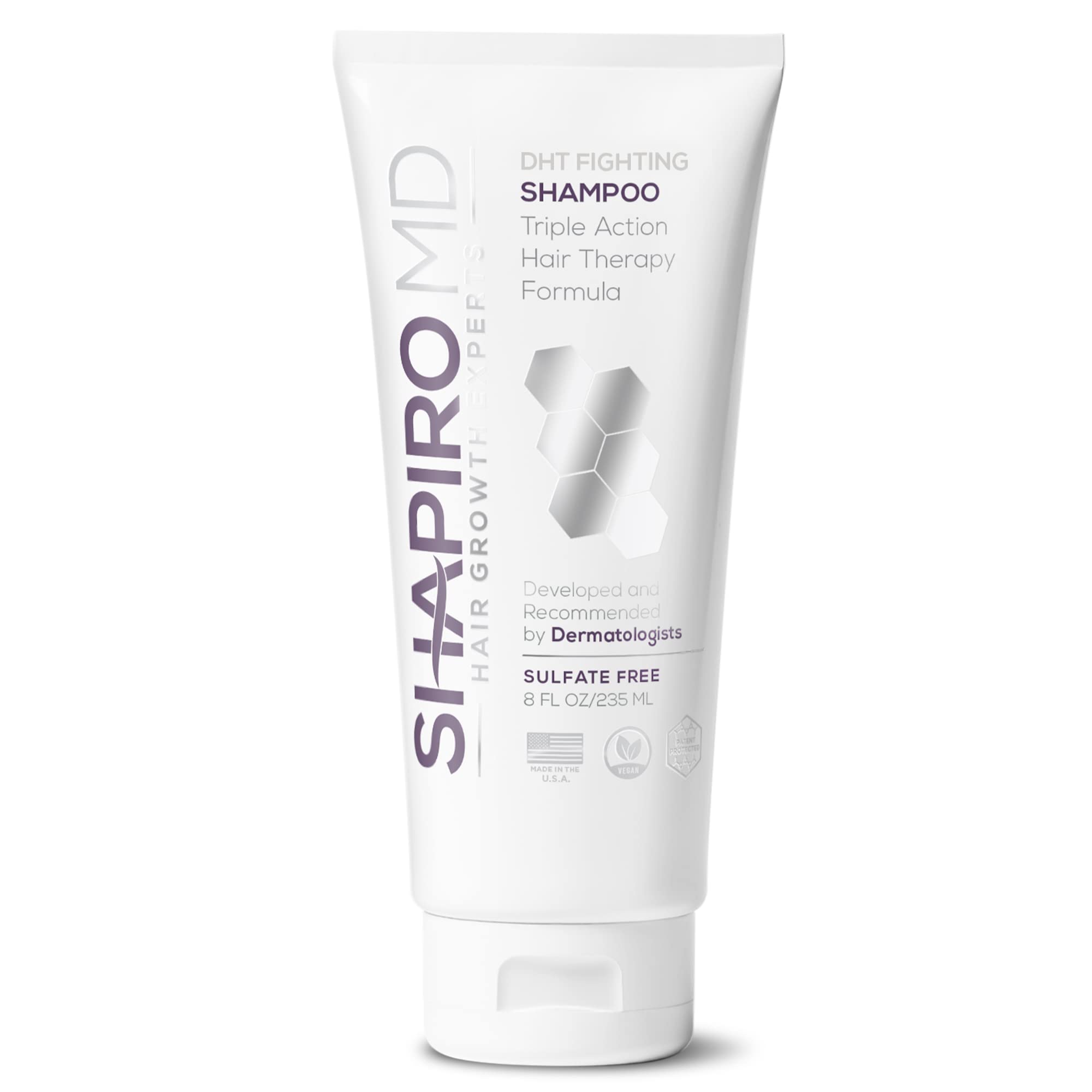 Shapiro MD Vegan Hair Growth Shampoo bottle promoting healthier-looking hair.