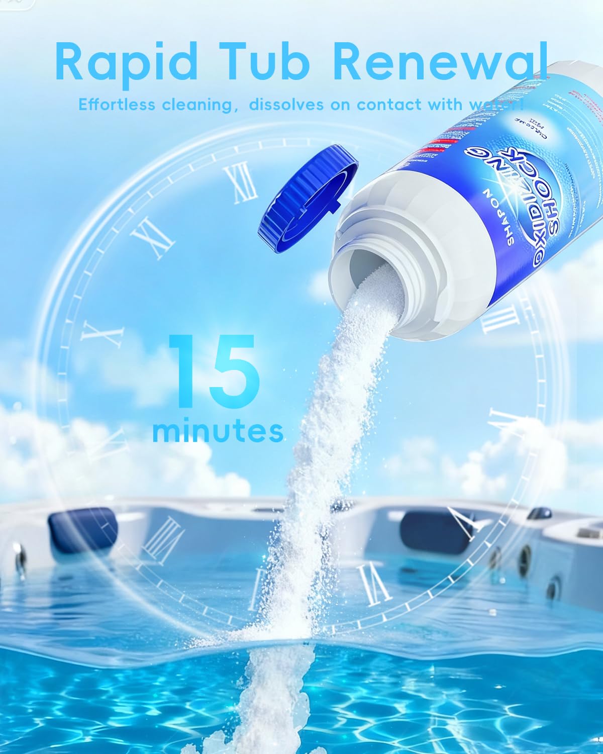 SHAPON equipment-friendly shock protects spa surfaces and plumbing