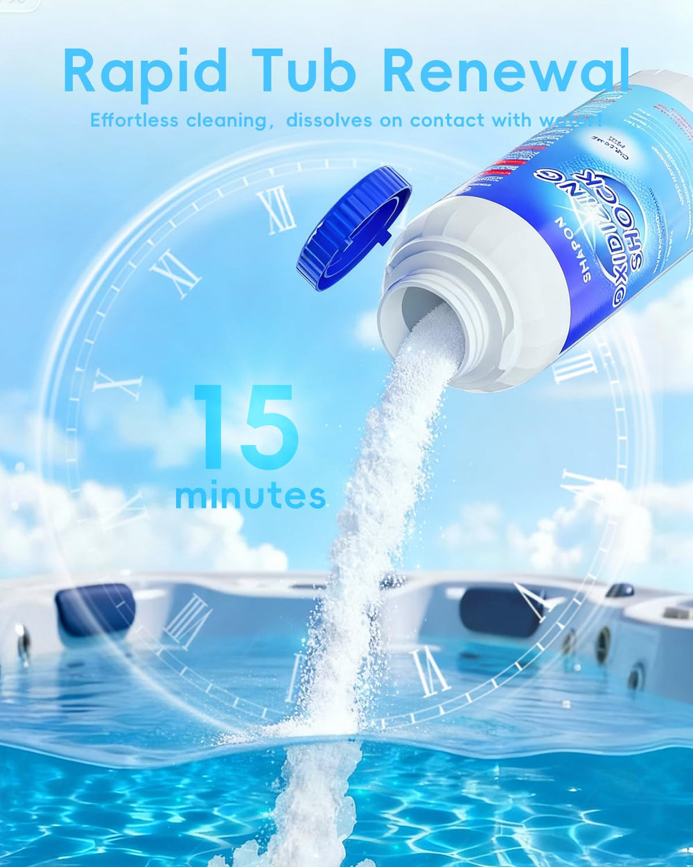 SHAPON equipment-friendly shock protects spa surfaces and plumbing