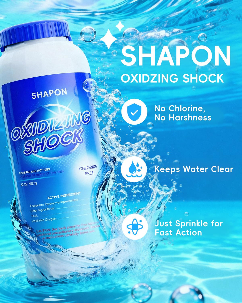 SHAPON shock bottle dispense for easy spa maintenance