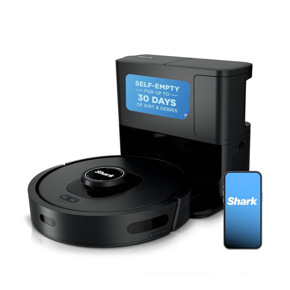 Shark AI Ultra Robot Vacuum front view shows a sleek dark gray design for everyday cleaning.
