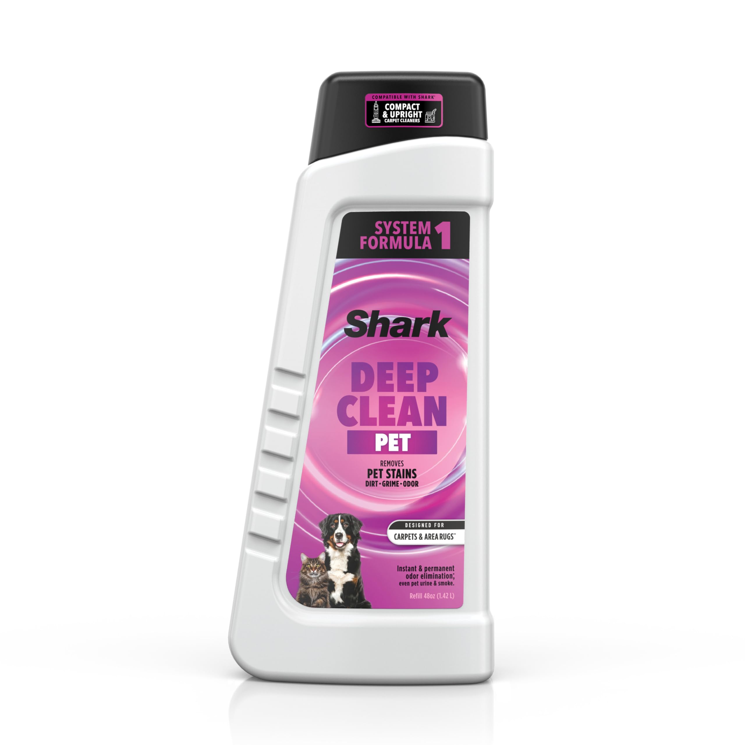 Shark Deep Clean Pet Formula 48oz bottle delivers powerful pet stain cleaning.