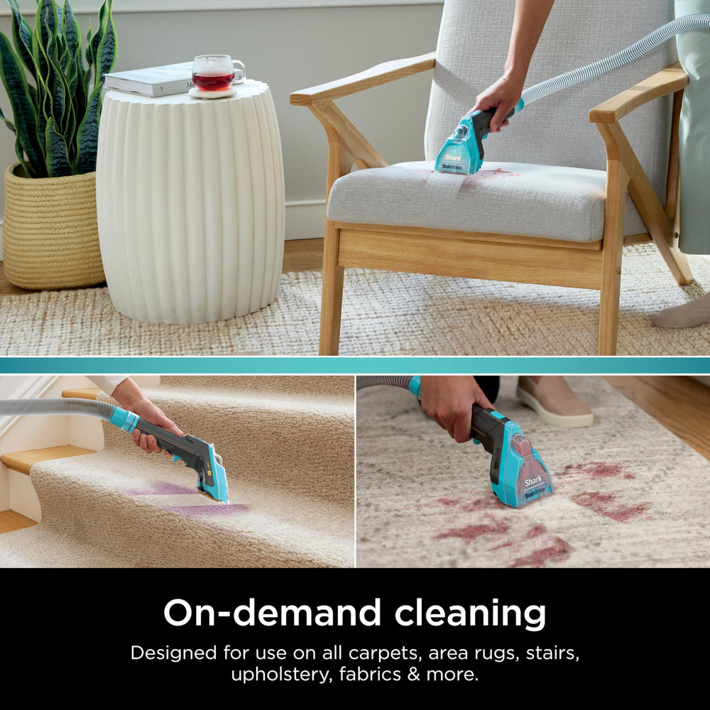 Shark Deep Clean Pet Formula in-use on carpet demonstrates stain removal power.