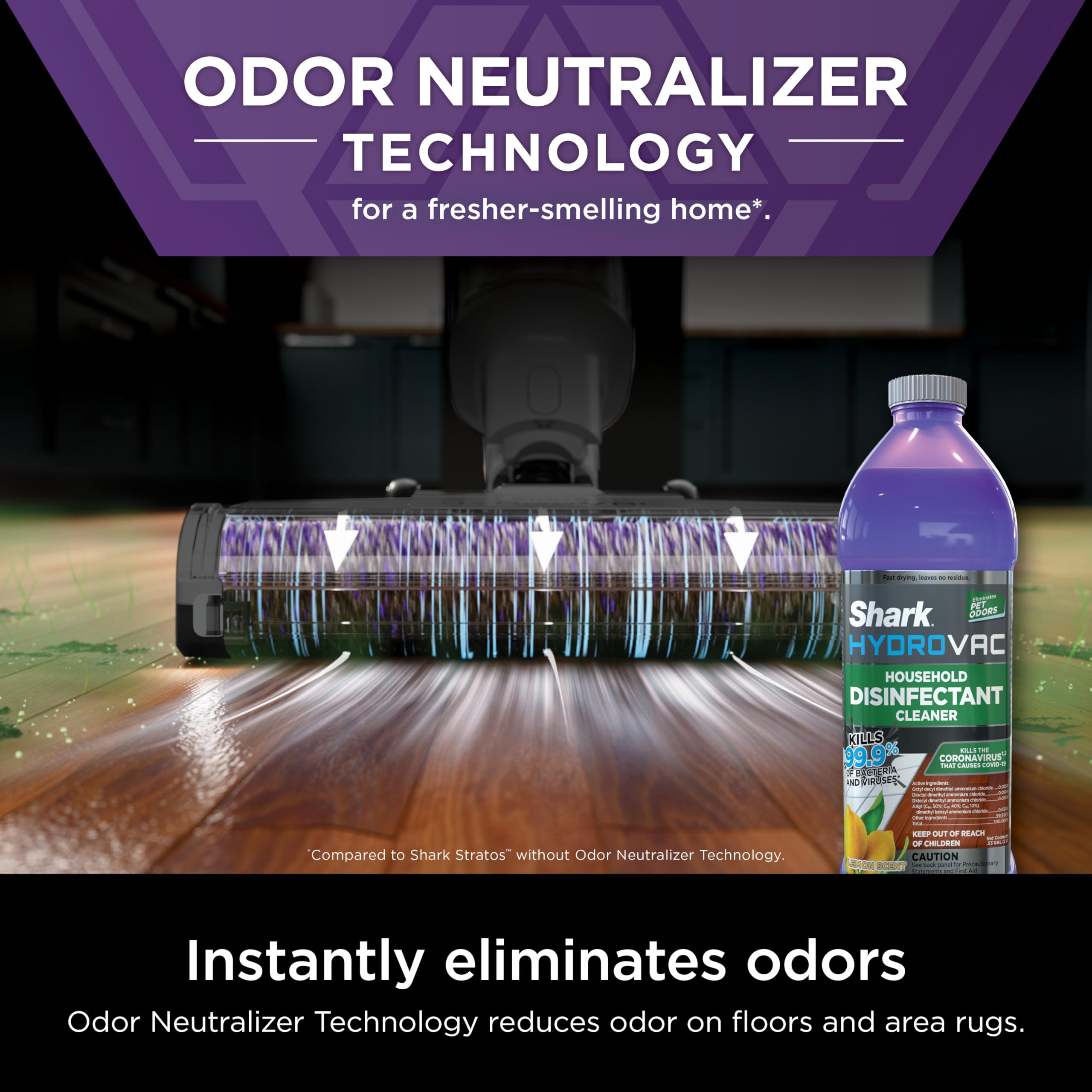 Shark HydroVac disinfectant bottle pour shows controlled, easy application