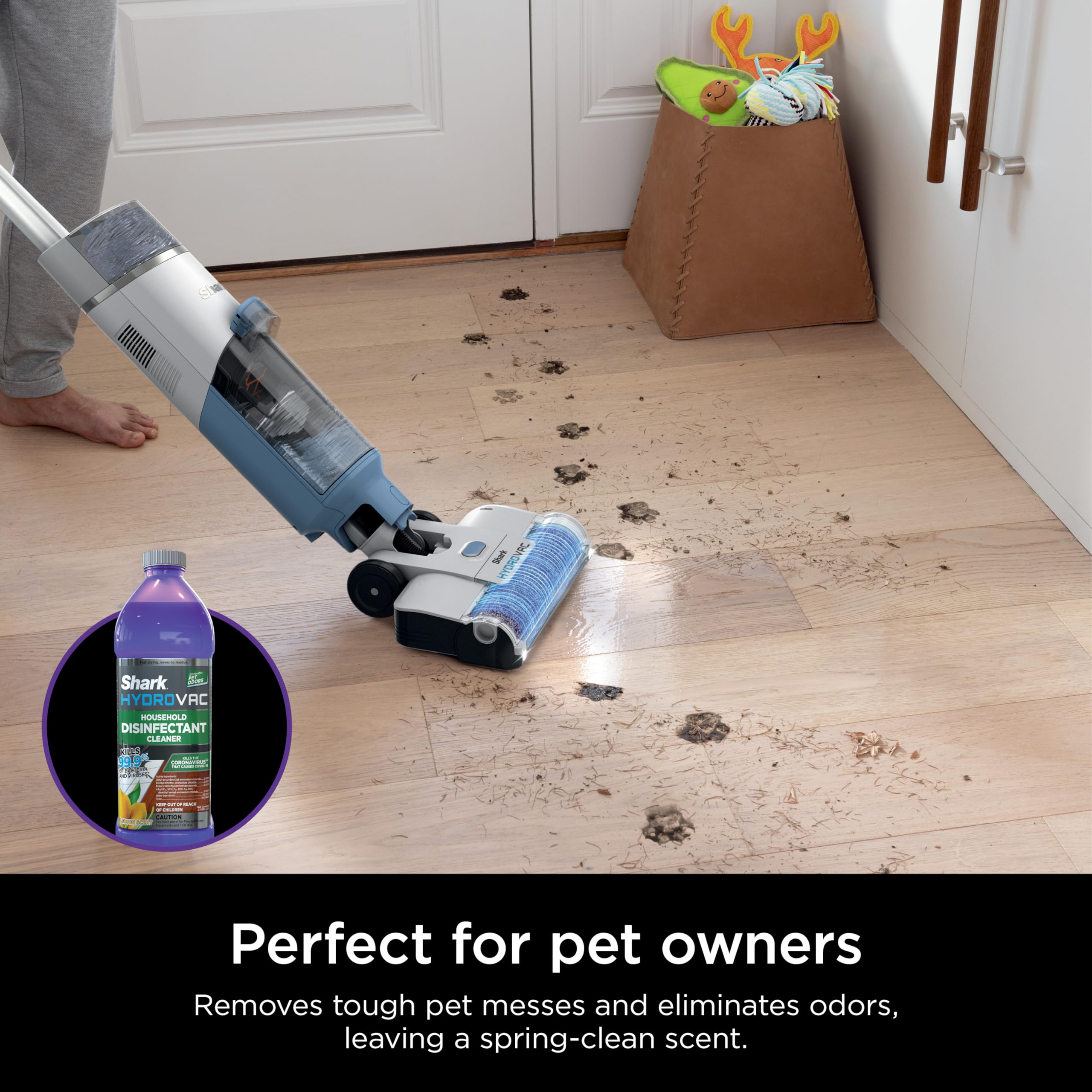 Shark HydroVac disinfectant used with mop for faster, streak-free drying