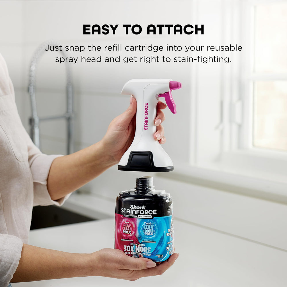 Shark StainForce improves carpet and upholstery cleaning with powerful stain-fighting formulas.