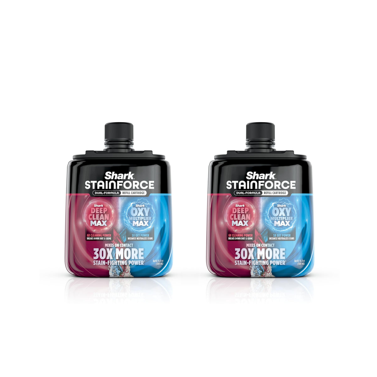 Shark StainForce dual-formula refill pack enables convenient stain removal and odor control.