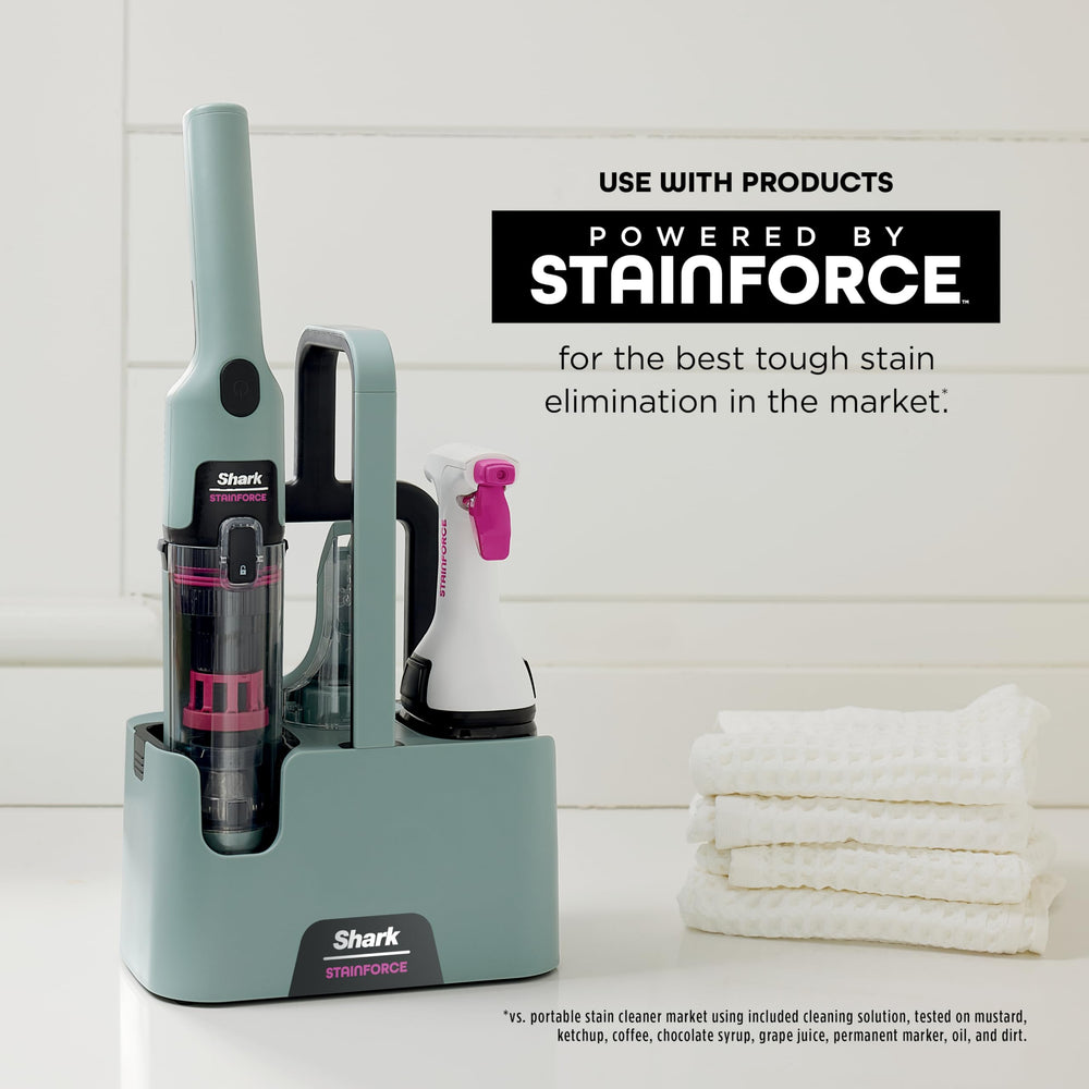 Shark StainForce packaging shows two refill cartridges for quick restocking.