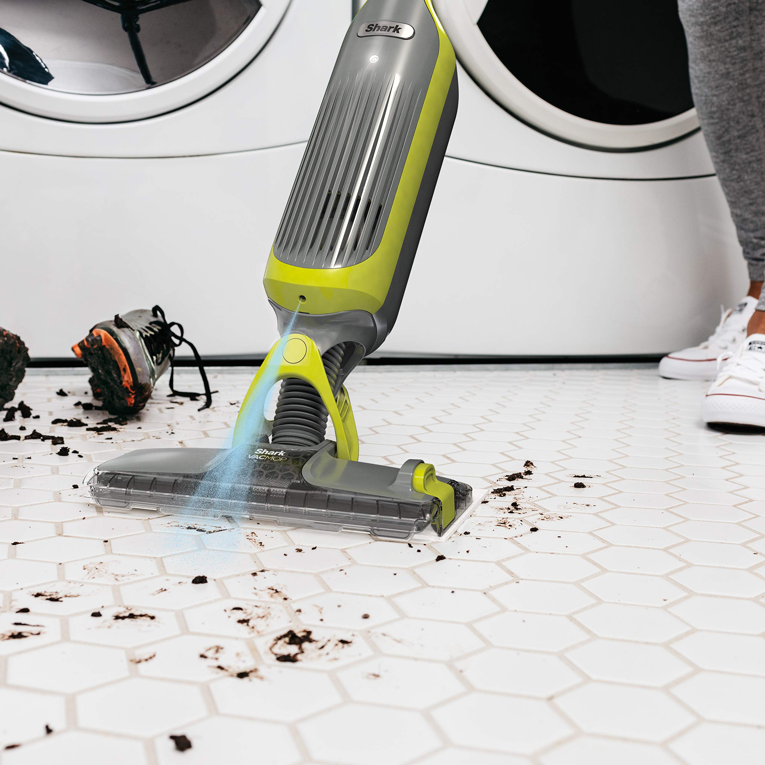Shark VACMOP lemon-scent refill beside finished floors for quick refresh.
