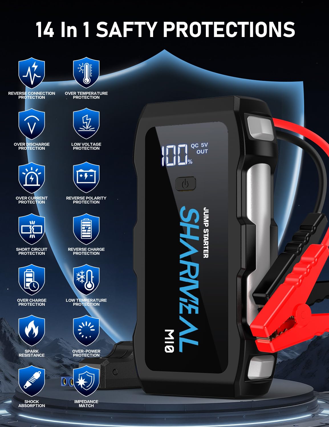 Sharmeal Jump Starter 5000A compact design fits in car or bag
