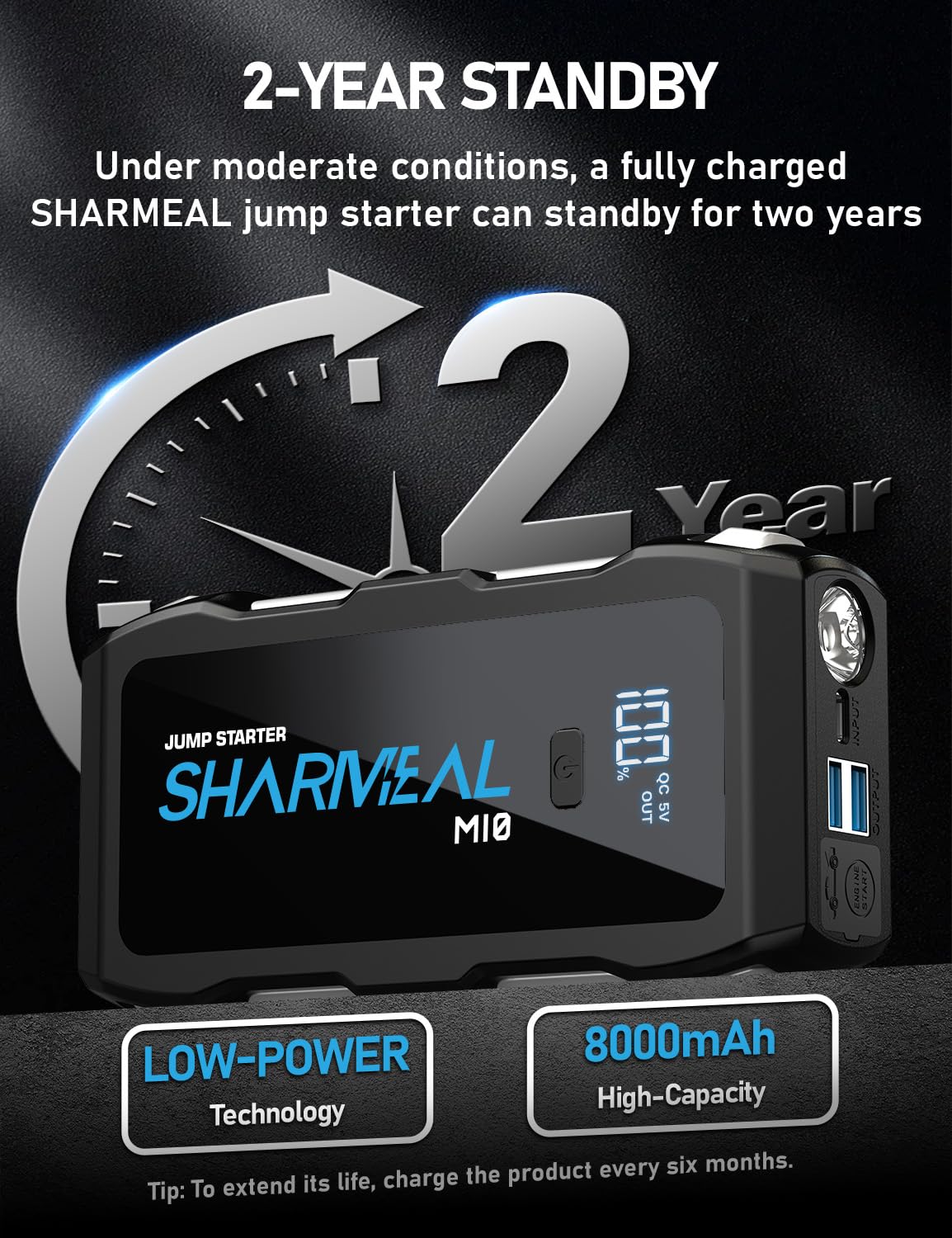 Sharmeal Jump Starter 5000A packaging with carry bag for travel readiness
